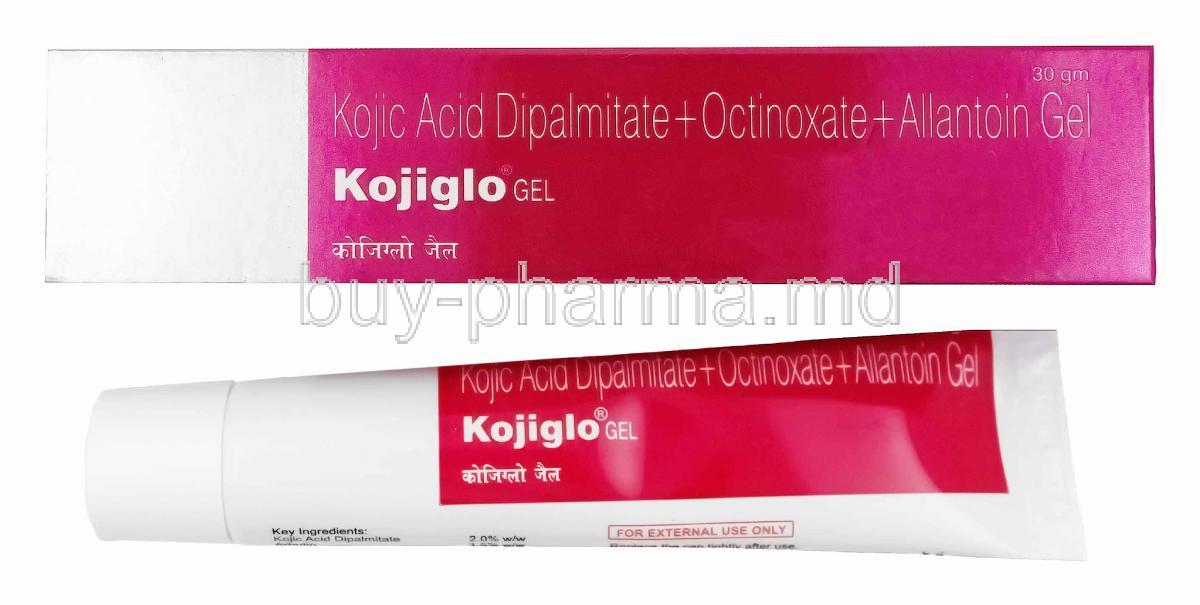 Kojiglo Gel, Kojic acid, Arbutin, Octinoxate, Pine bark extract and Allantoin