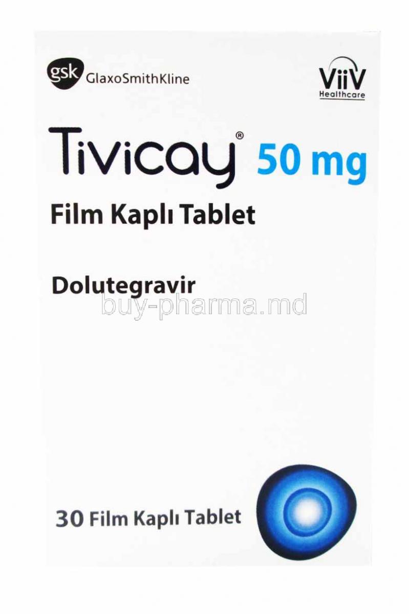 Tivicay, Dolutegravir 50 mg , 30 tablets, Glaxo Smith Kline, box front presentation