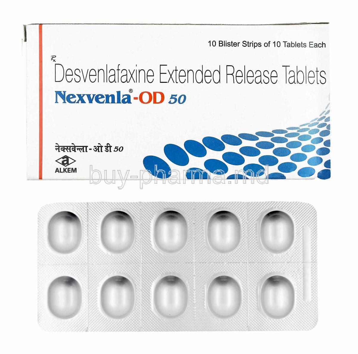 Nexvenla OD, Desvenlafaxine 50mg, box and tablets