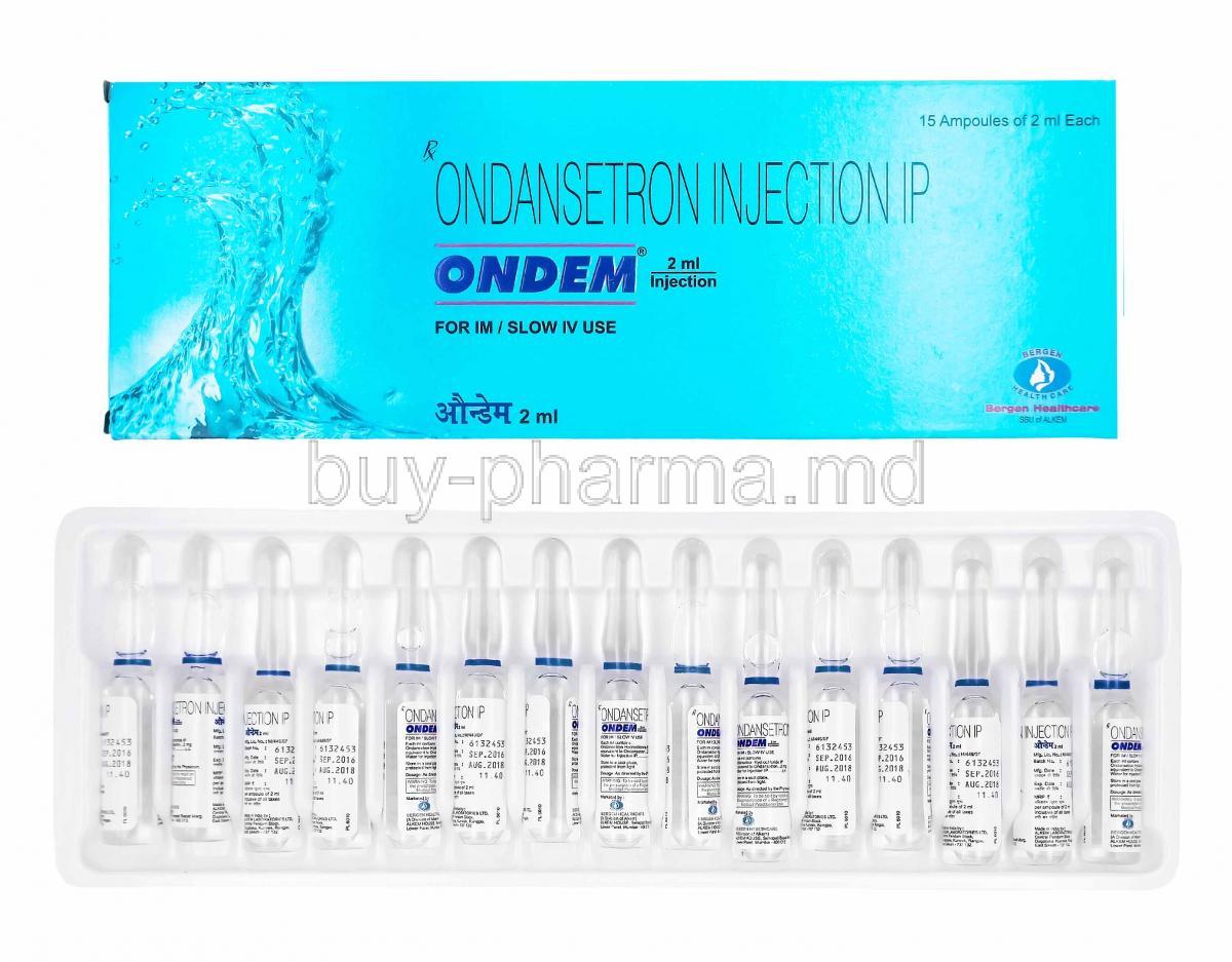 Ondem Injection, Ondansetron, box and ampoules