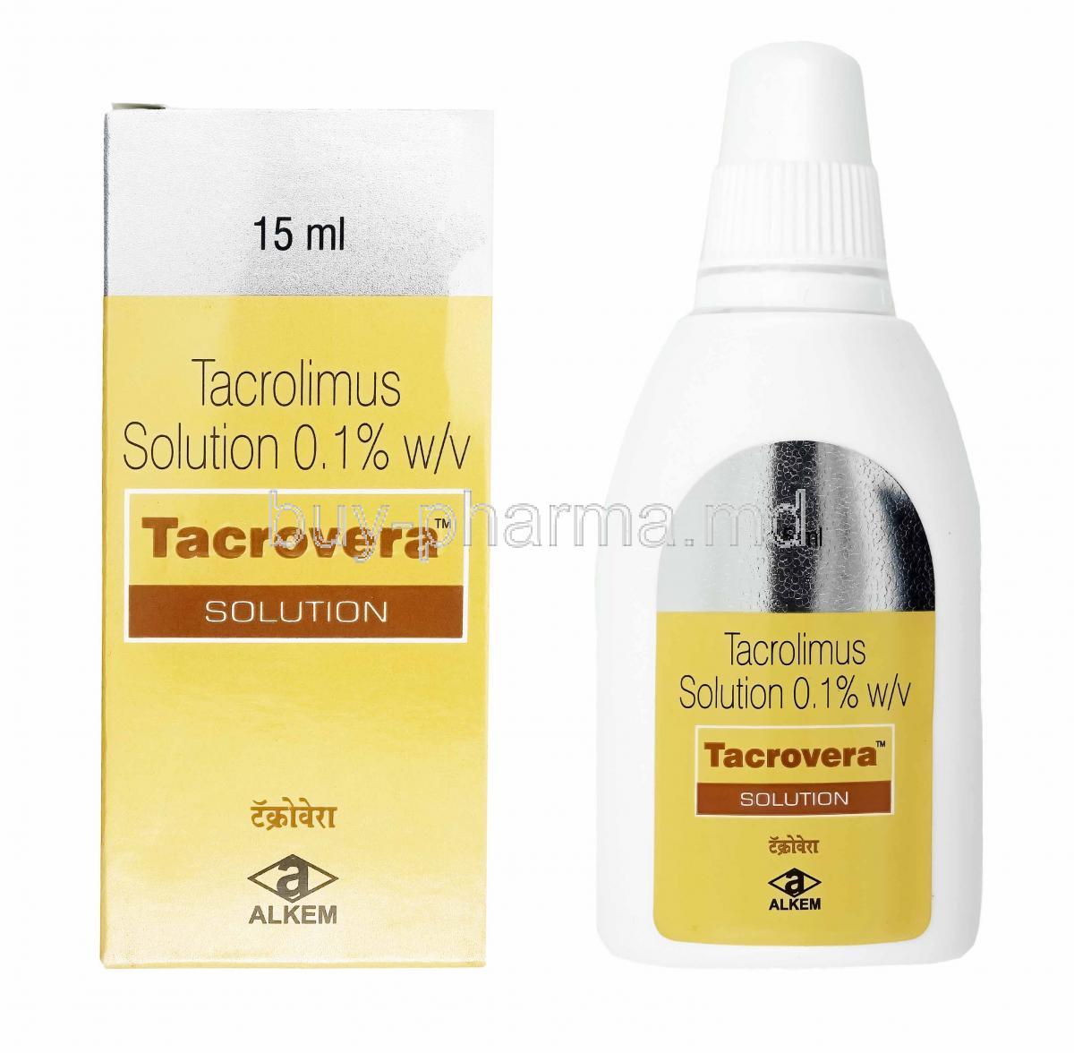 Tacrovera Solution, Tacrolimus box, bottle