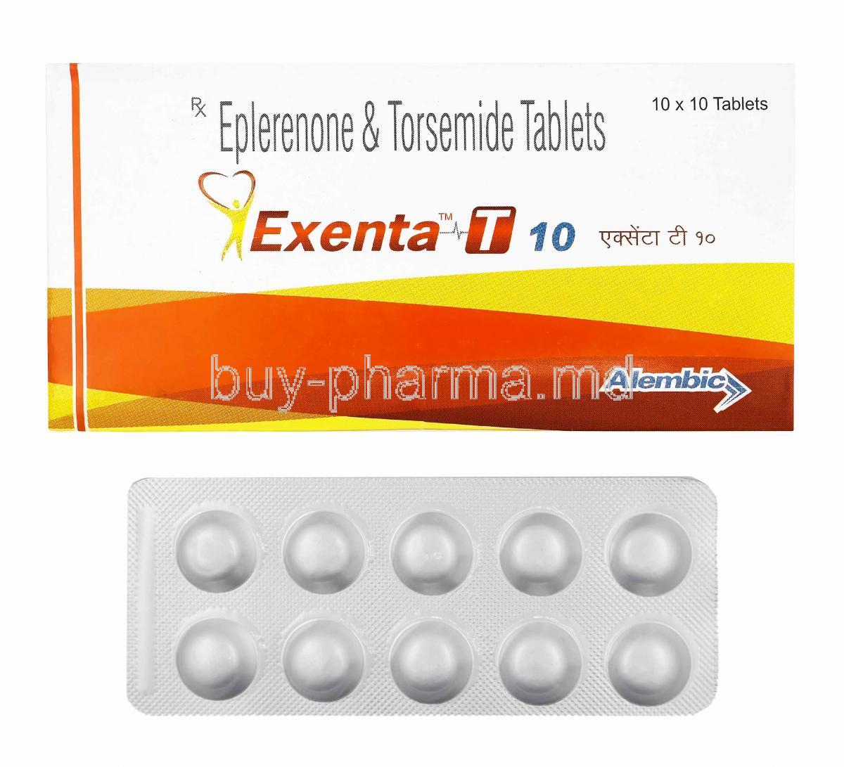 Exenta T, Eplerenone and Torasemide 10mg, box and tablets