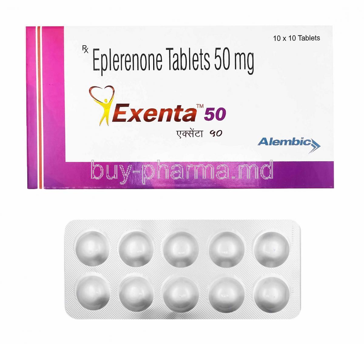 Exenta, Eplerenone 50mg box and tablets