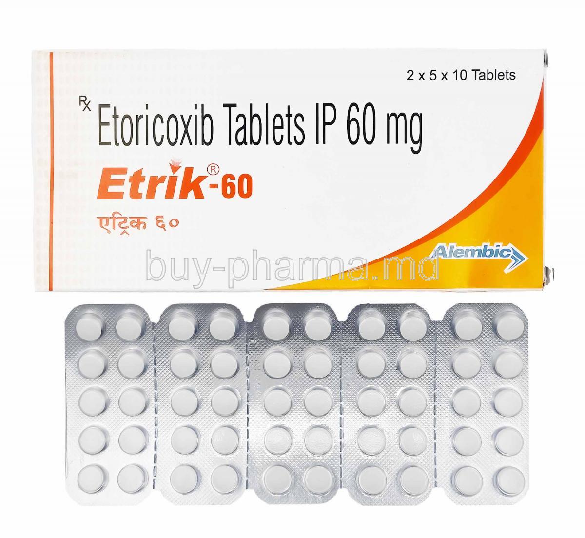 Etrik, Etoricoxib 60mg, box and tablets