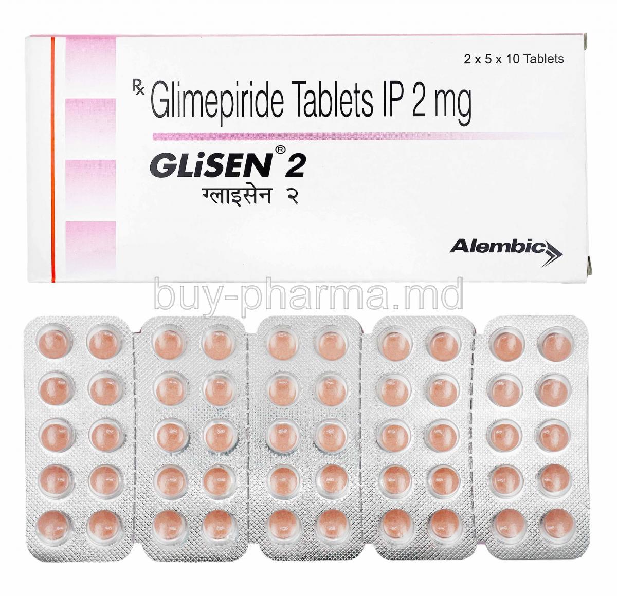Glisen, Glimepiride 2mg box and tablets