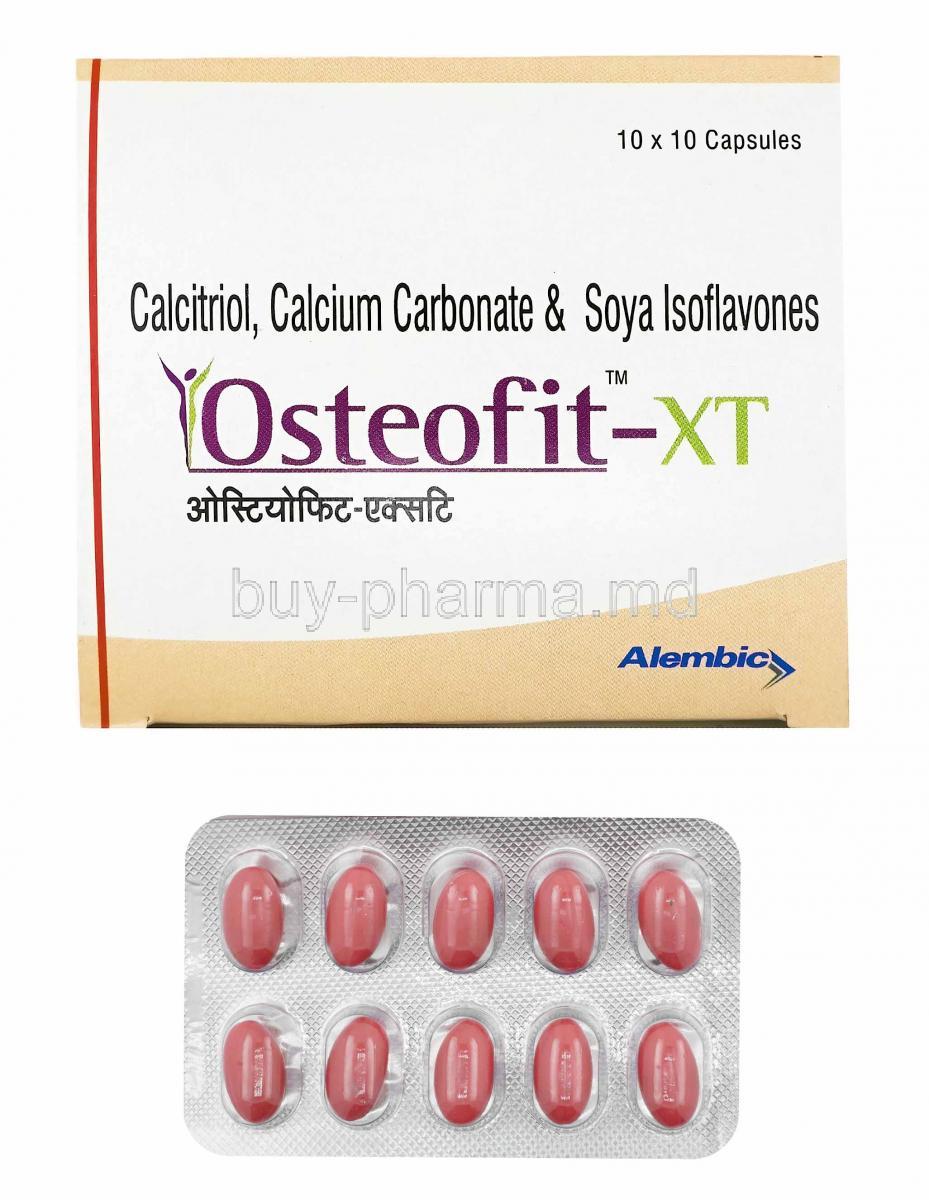 Osteofit-XT, Calcitriol, Calcium Carbonate and Soya Isoflavones box and capsules