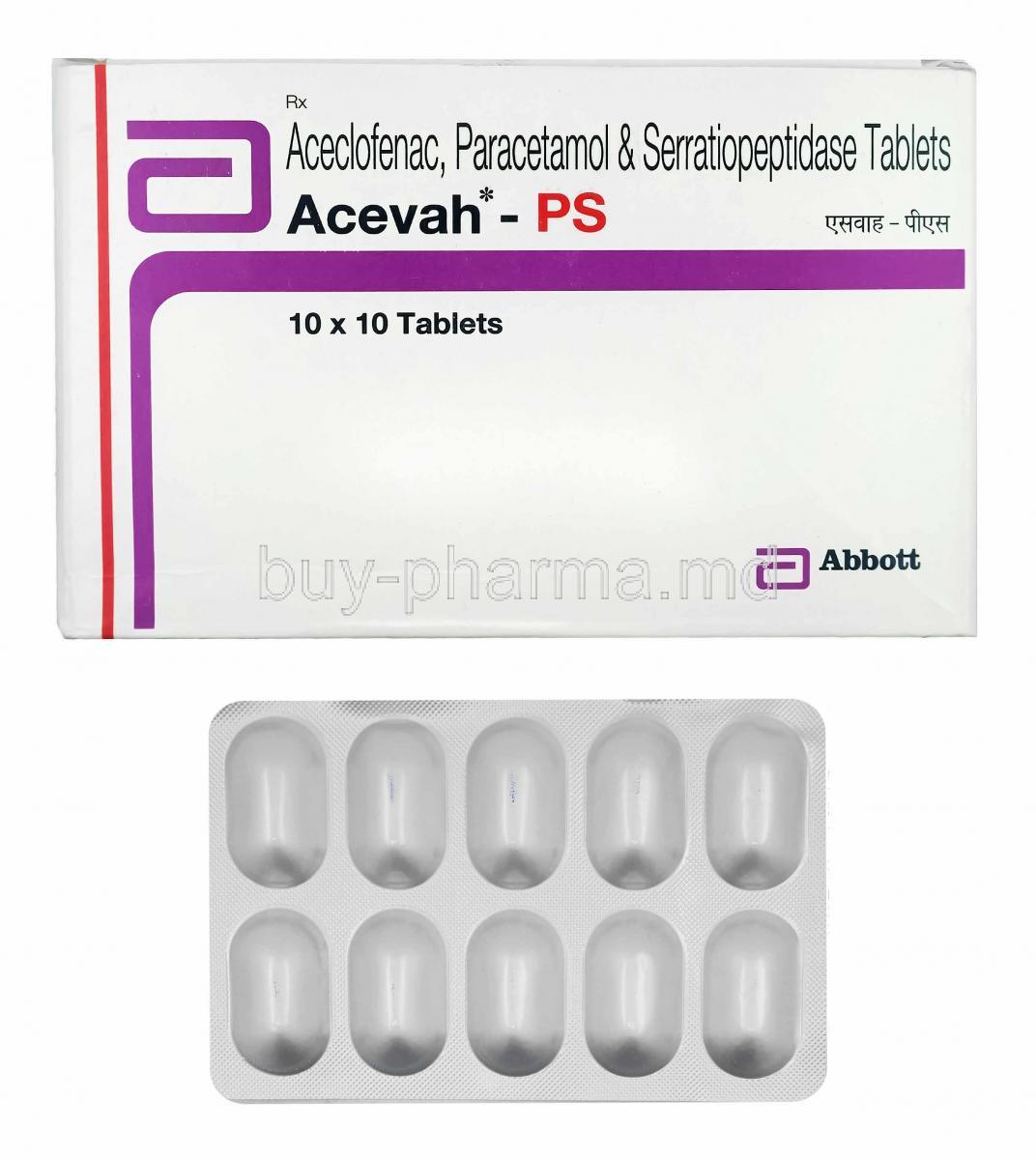 Buy Acevah Ps Aceclofenac Paracetamol Serratiopeptidase