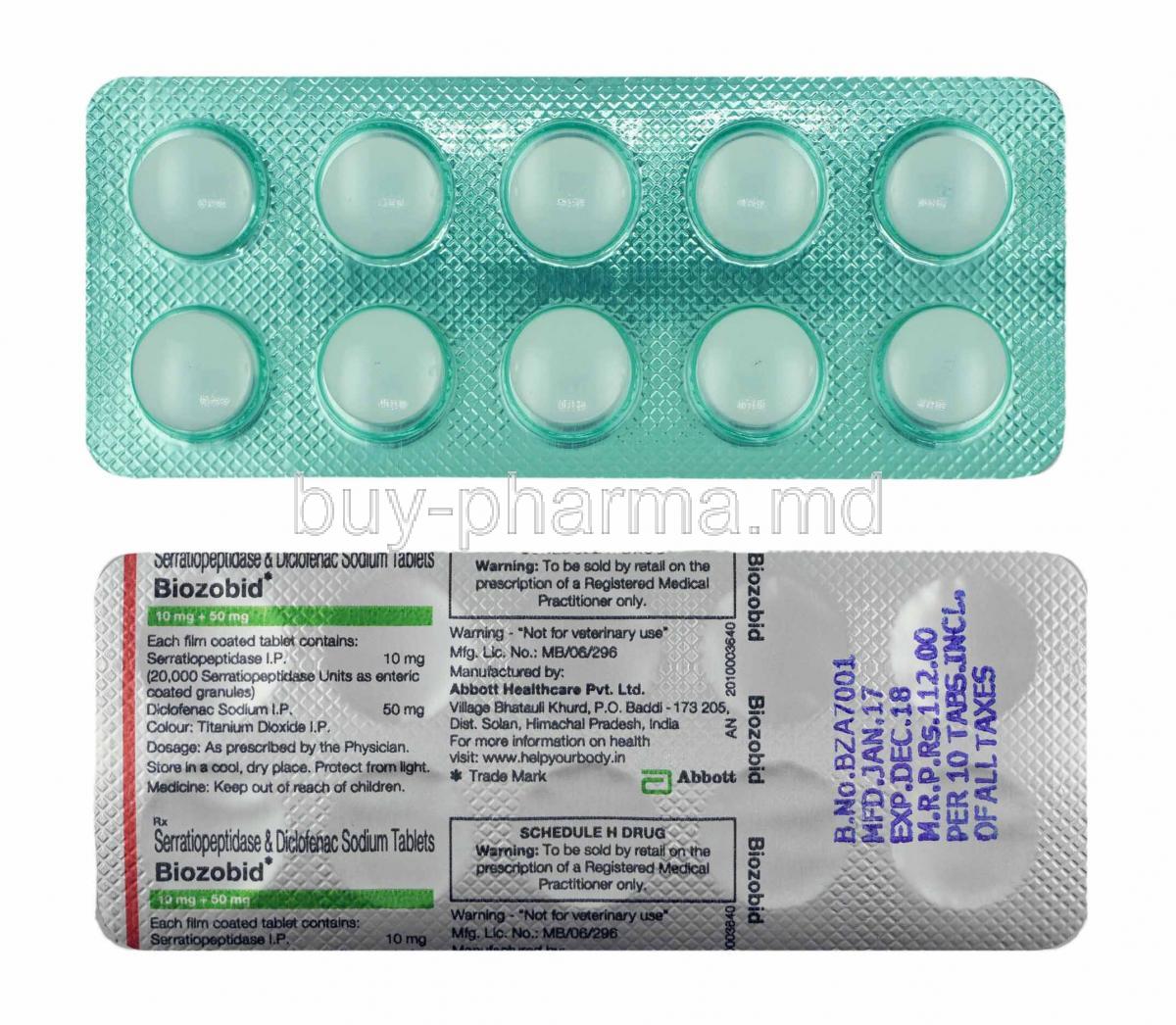 Buy Biozobid Diclofenac Serratiopeptidase Biozobid Online