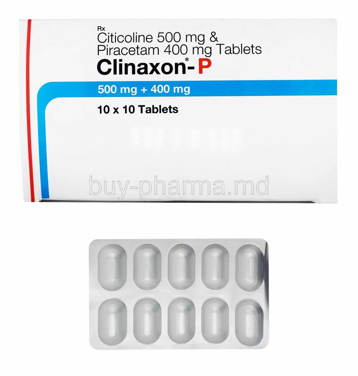 Clinaxon-P, Citicoline and Piracetam box and tablets