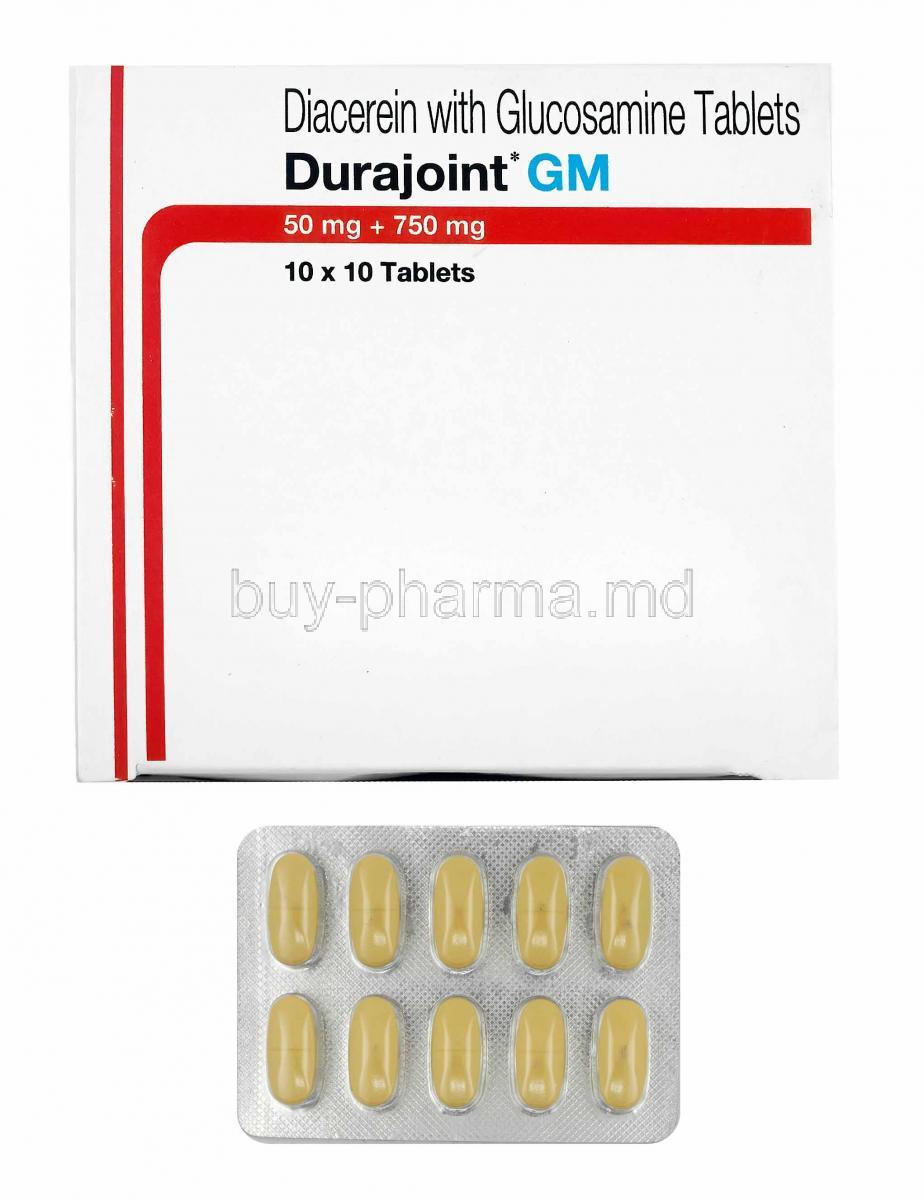 Durajoint GM, Diacerein and Glucosamine box and tablets