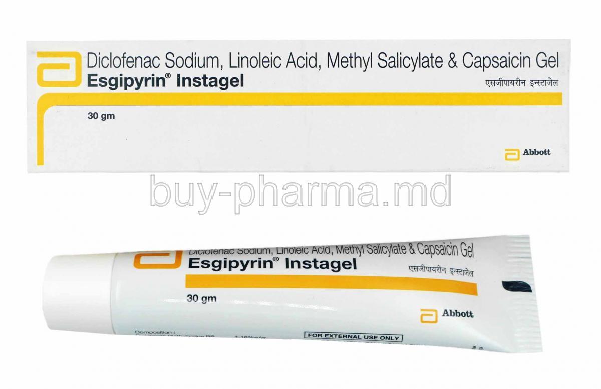 Esgipyrin Instagel, Diclofenac box and tube