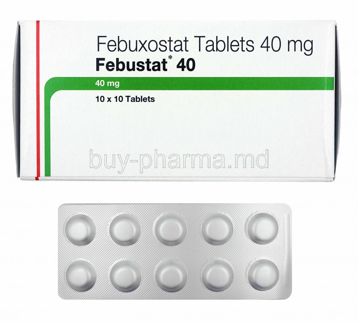 Febustat, Febuxostat 40mg box and tablets