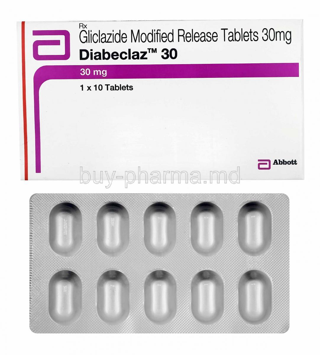 Diabeclaz MR, Gliclazide 30mg box and tablets