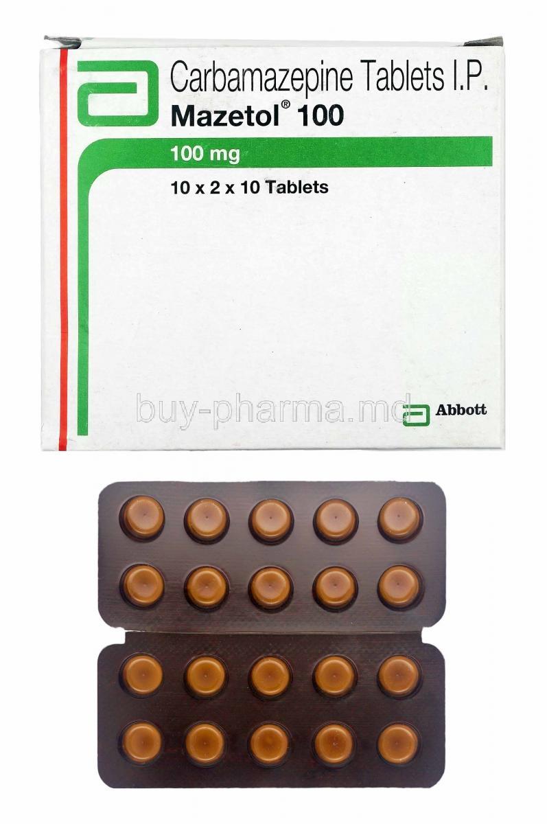 Mazetol, Carbamazepine 100mg box and tablets