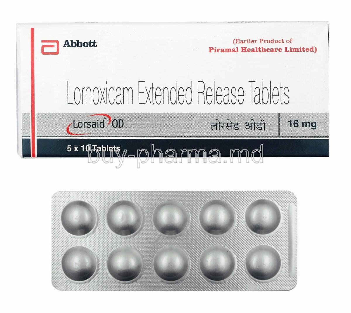 Lorsaid OD, Lornoxicam box and tablets