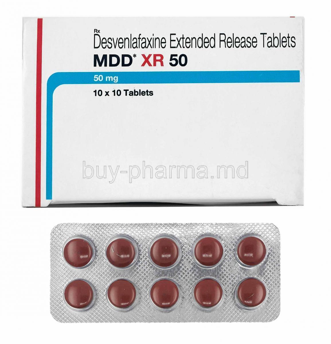 MDD XR, Desvenlafaxine 50mg box and tabelts