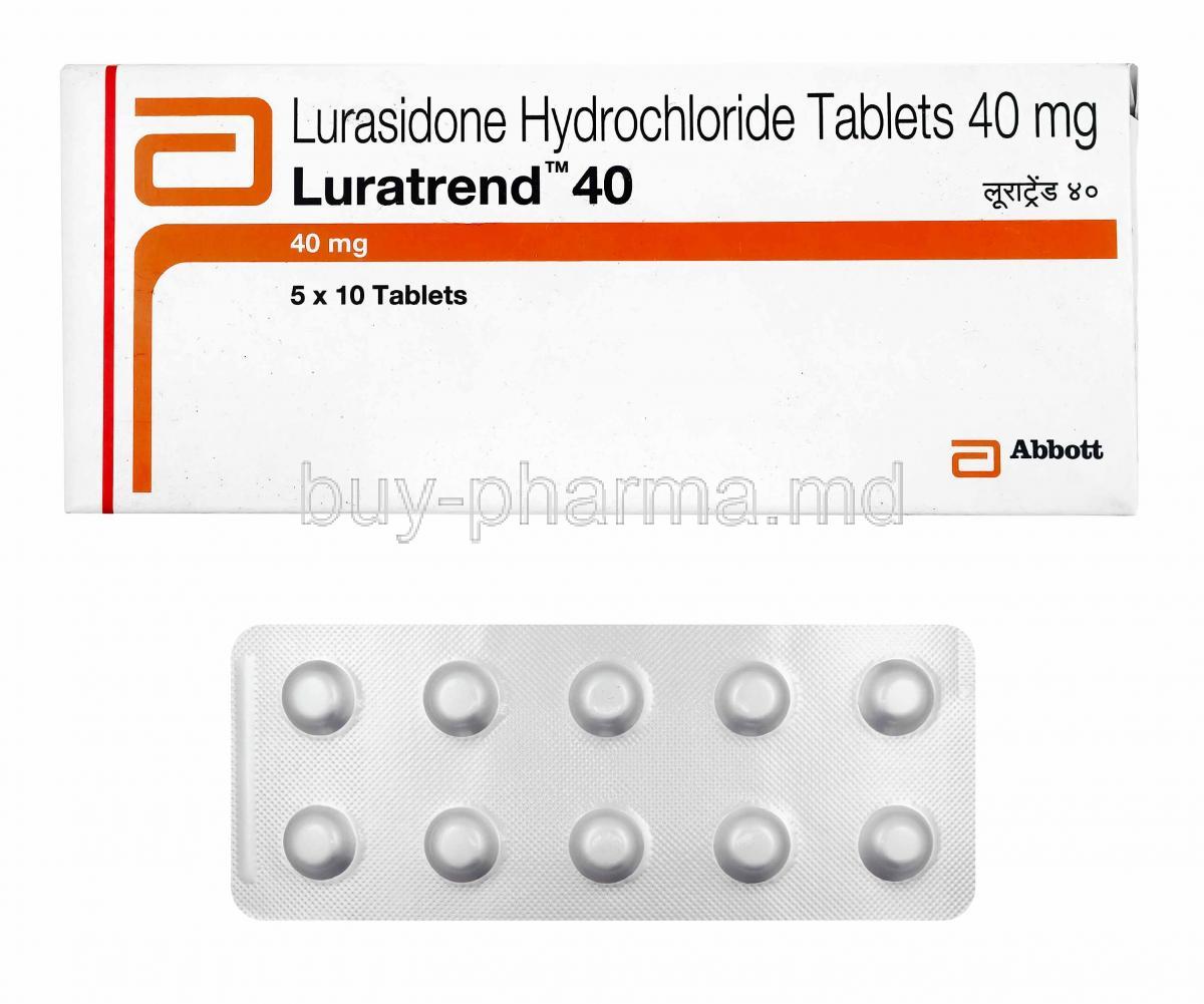 Luratrend, Lurasidone 40mg box and tablets