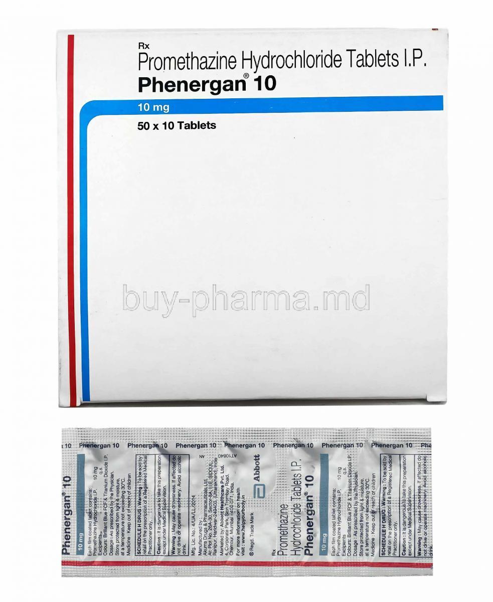 Phenergan, Promethazine 10mg box and tablets