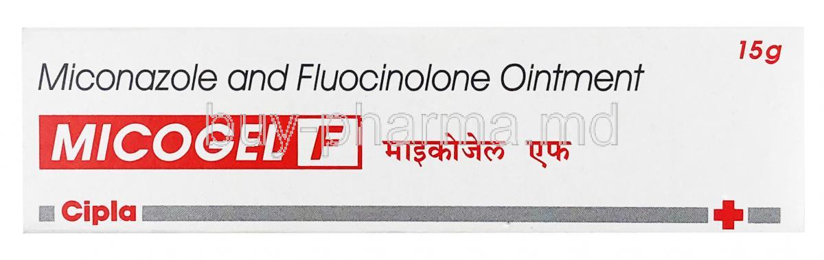 Micogel F, Fluocinolone, Miconazole Ointment, 15 g, Cipla, box front presentation