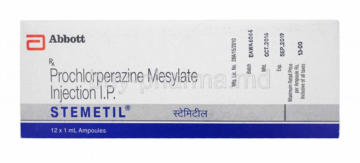 Stemetil Injection, Prochlorperazine box