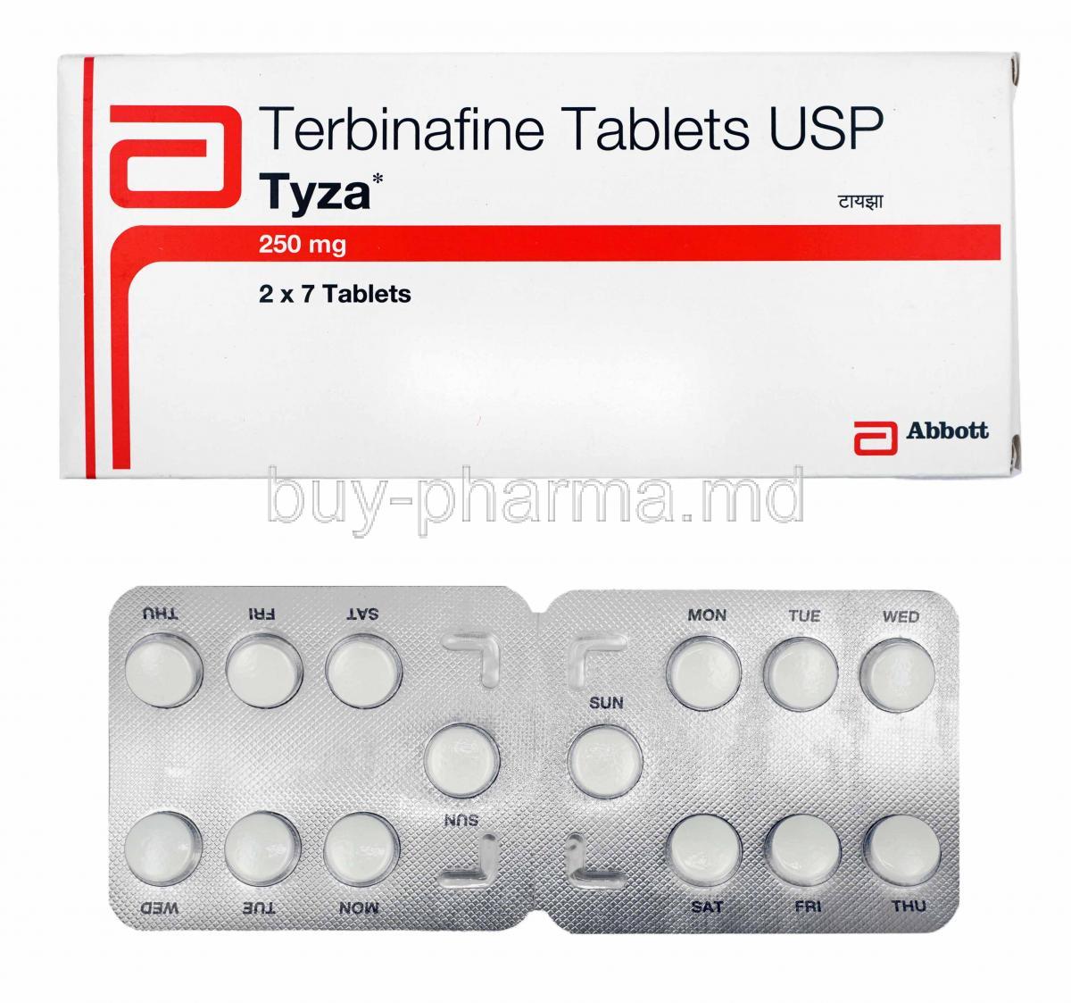 Tyza, Terbinafine box and tablets
