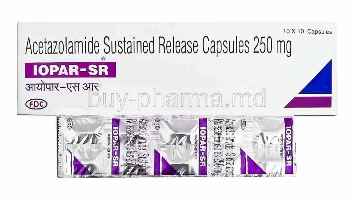 Iopar-SR, Acetazolamide box and tablets