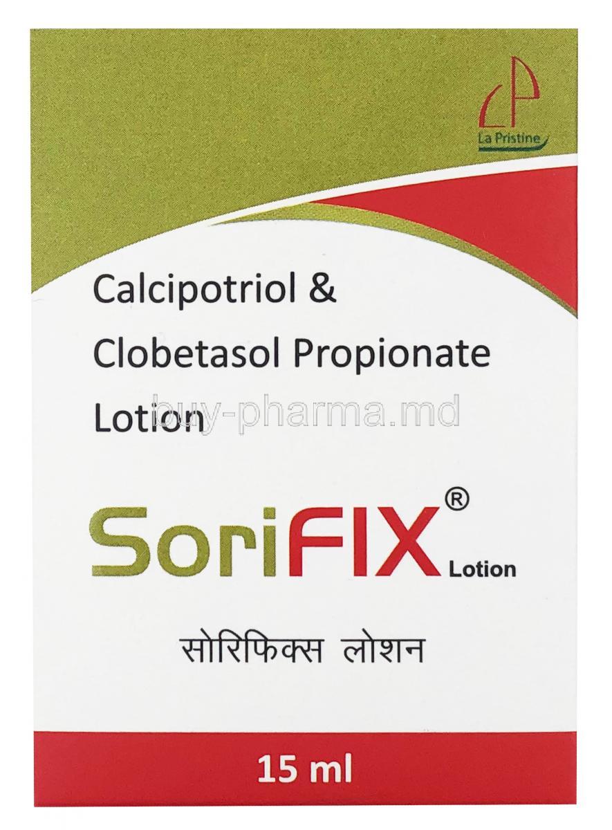 Sorifix Lotion, Calcipotriol/ Clobetasol Topical, 15ml, box front presentation