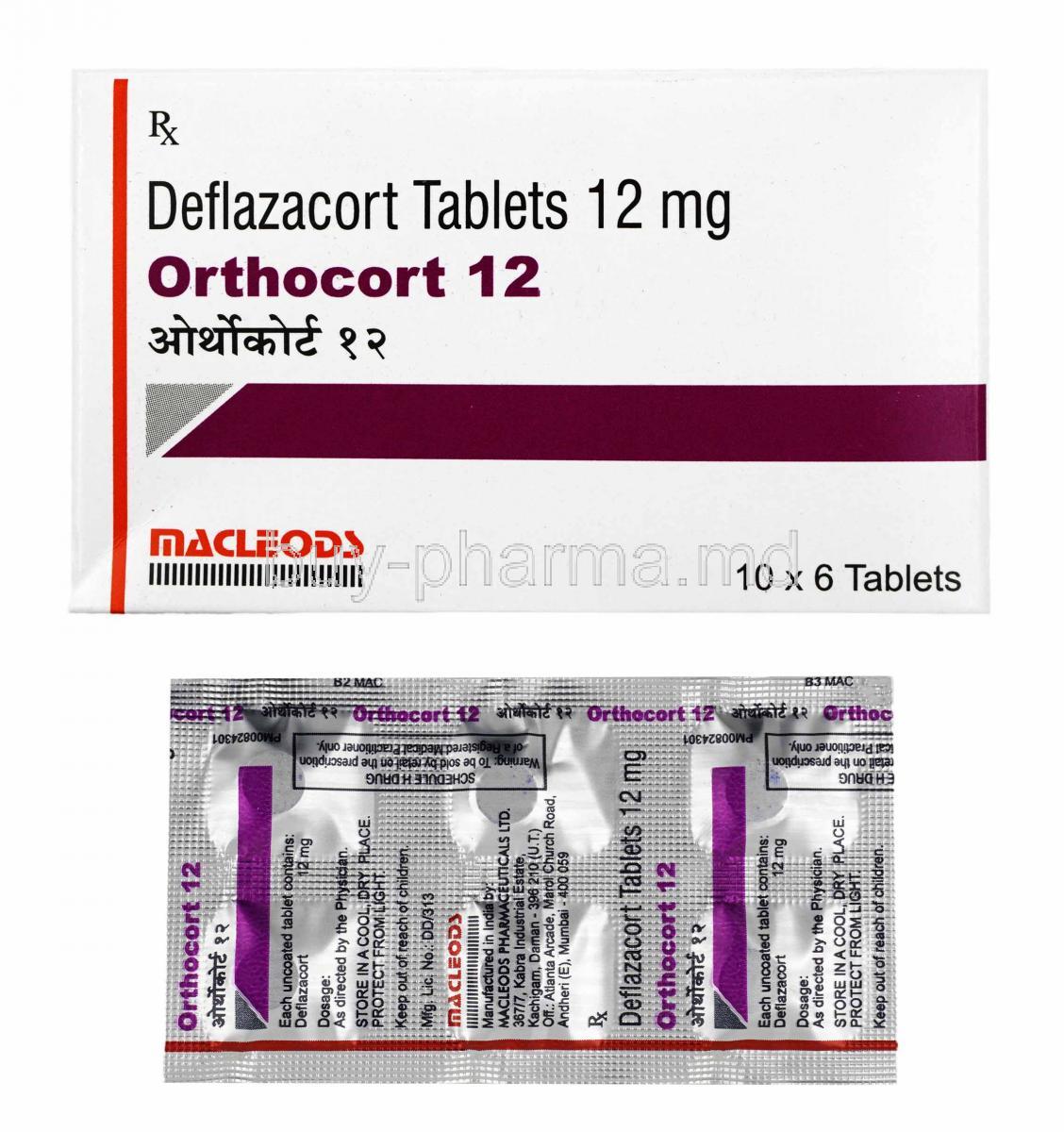 Orthocort, Deflazacort 12mg box and tablets