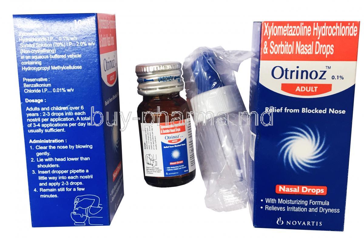 Otrinoz Adult Nasal Drops, Xylometazoline Hydrochloride and Sorbitol