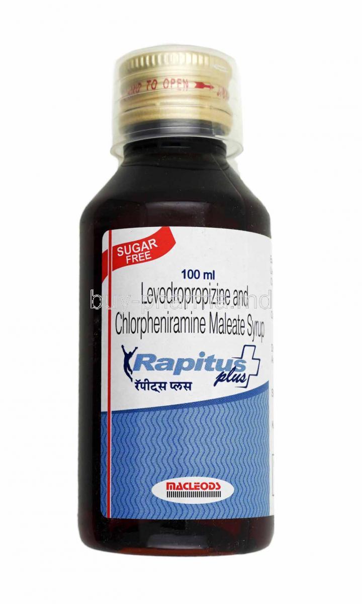 Rapitus Plus Syrup, Chlorpheniramine and Levodropropizine bottle