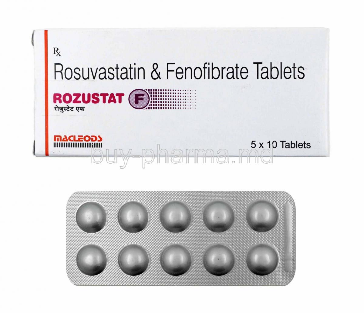 Rozustat F, Fenofibrate and Rosuvastatin10mg box and tablets