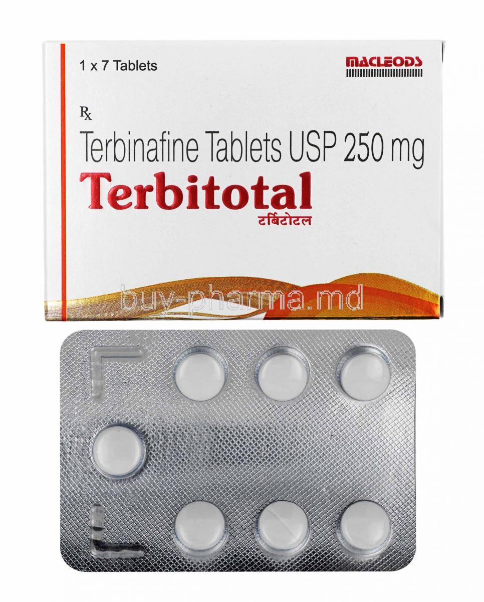 Terbitotal. Terbinafine 250mg box and tablets