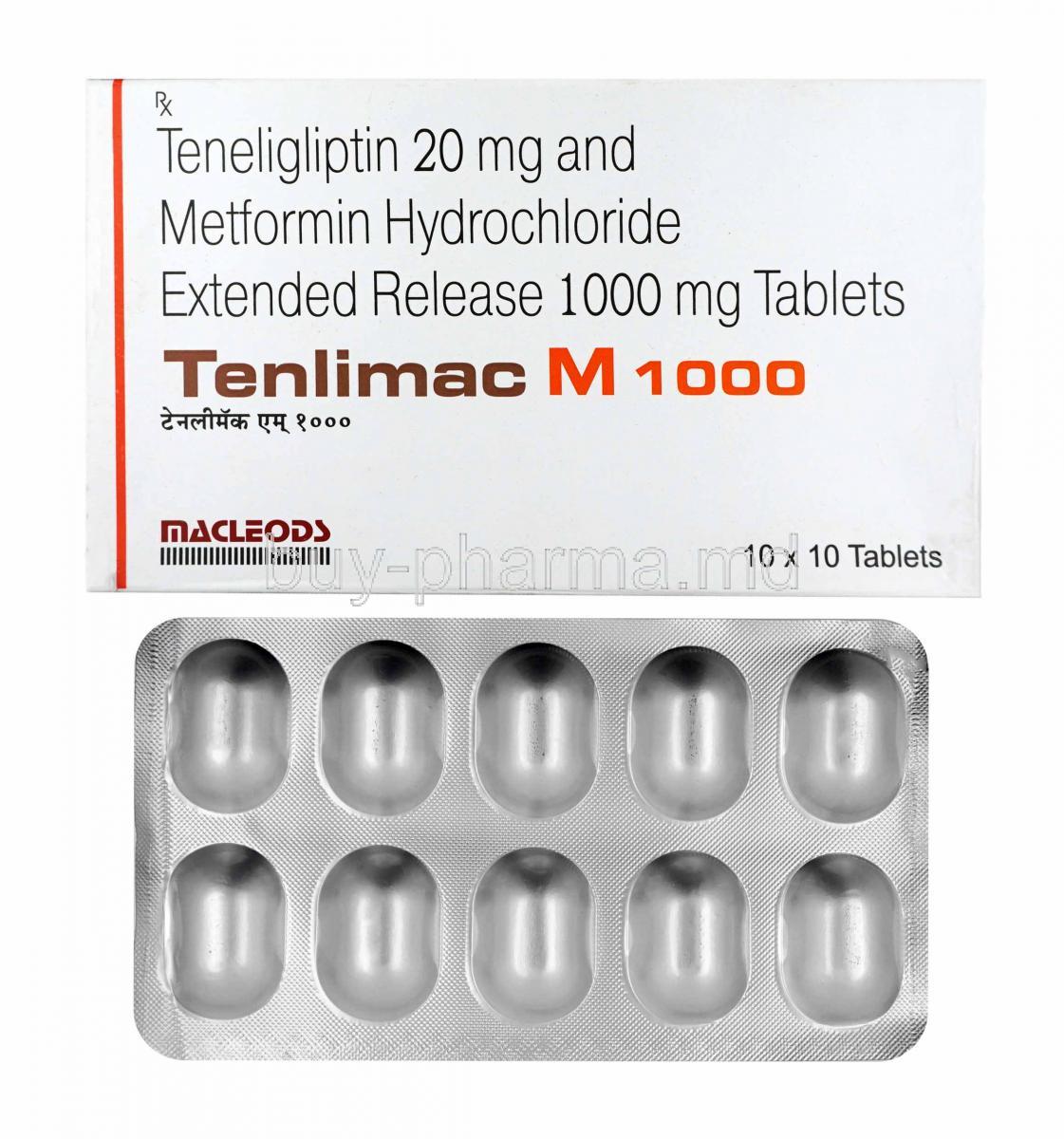 Tenlimac M, Metformin and Teneligliptin 1000mg box and tablets