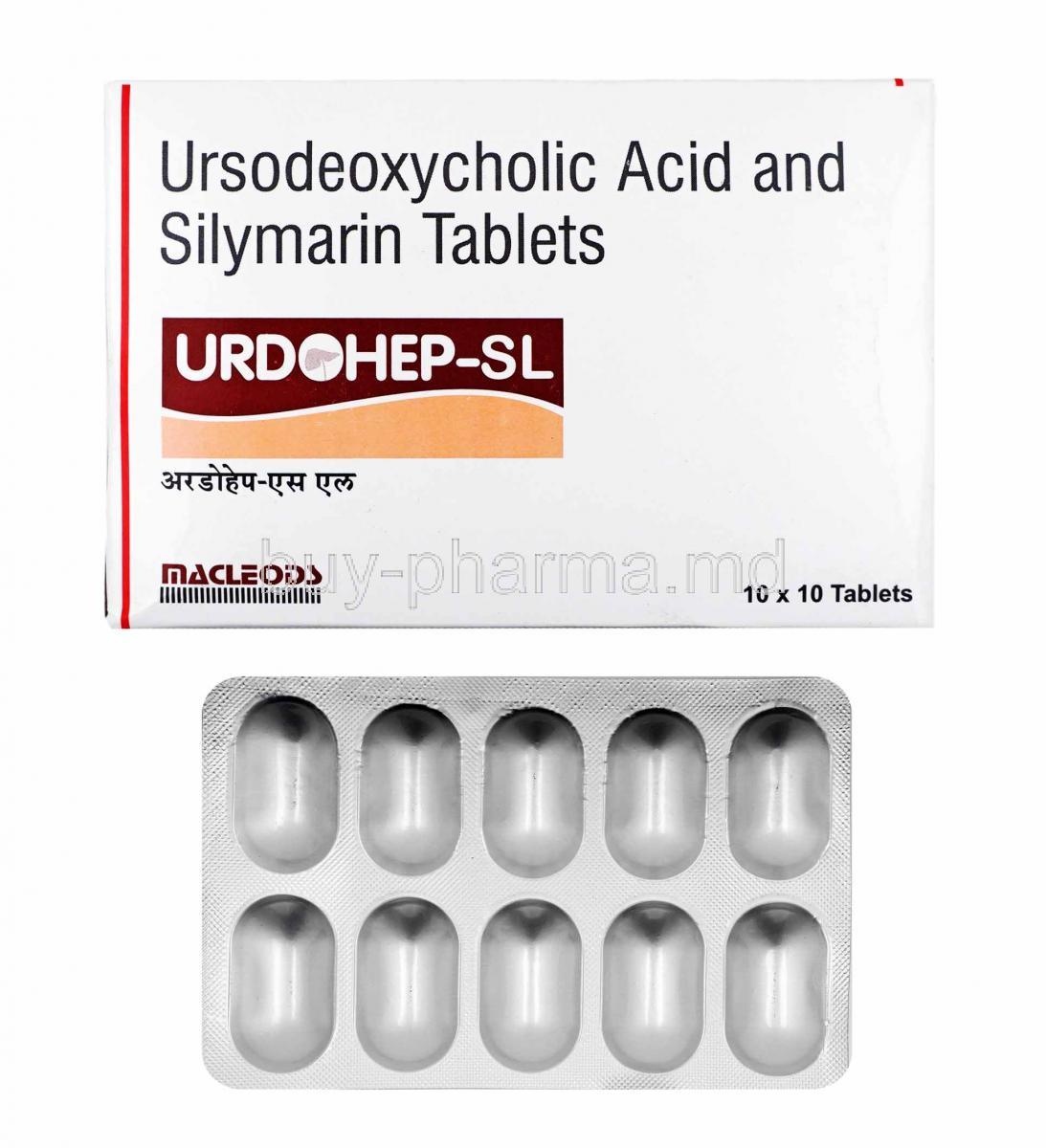 Urdohep SL, Silymarin and Ursodiol box and tablets