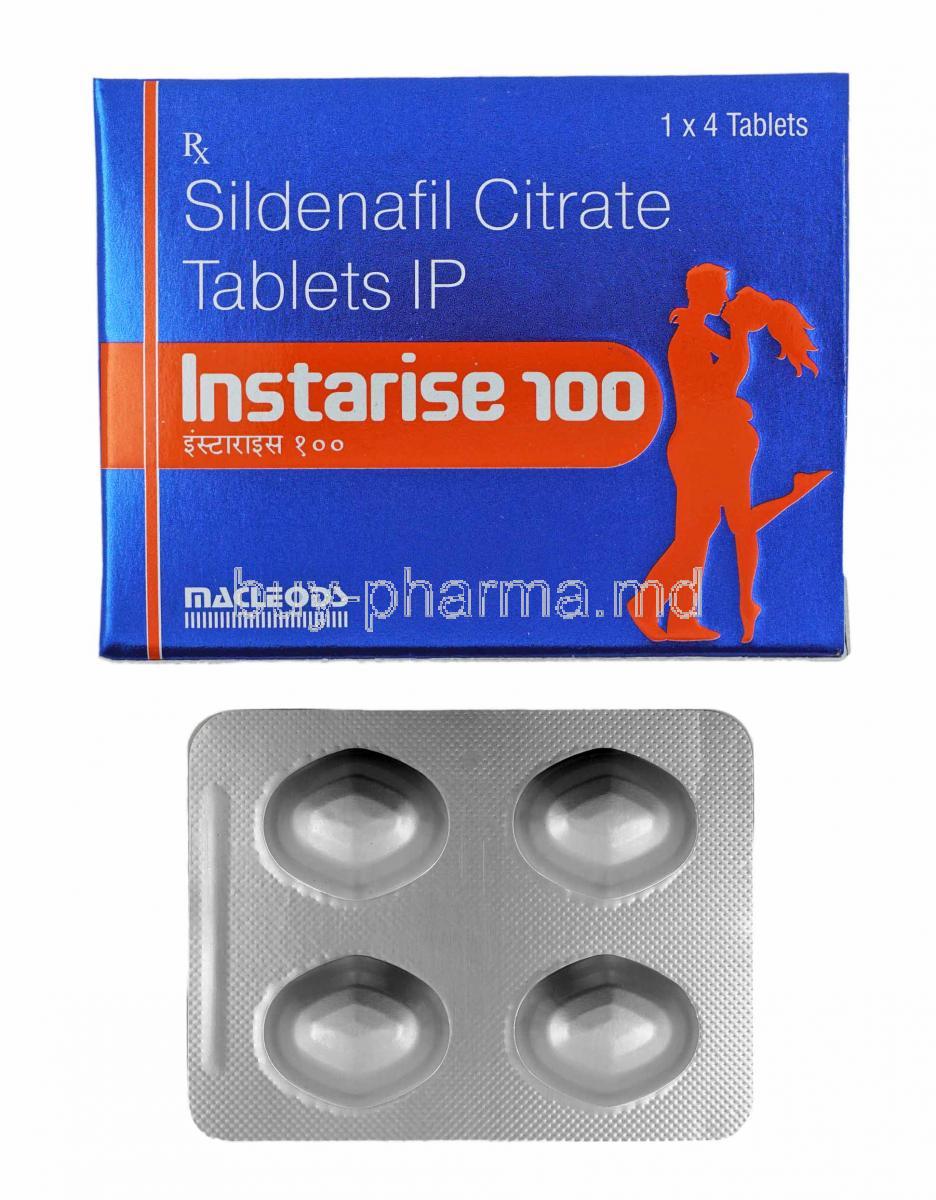 Instarise, Sildenafil 100mg box and tablets
