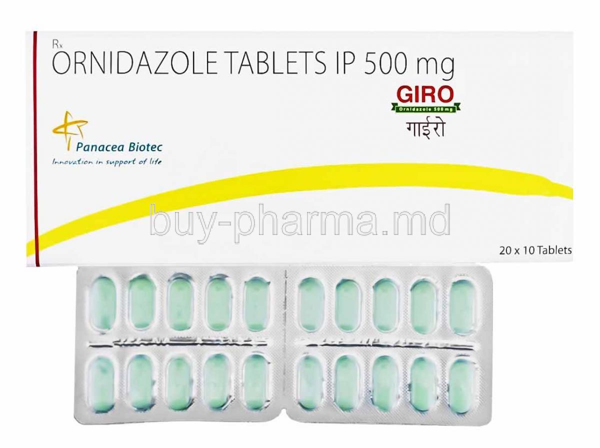 Giro, Ornidazole box and tablets
