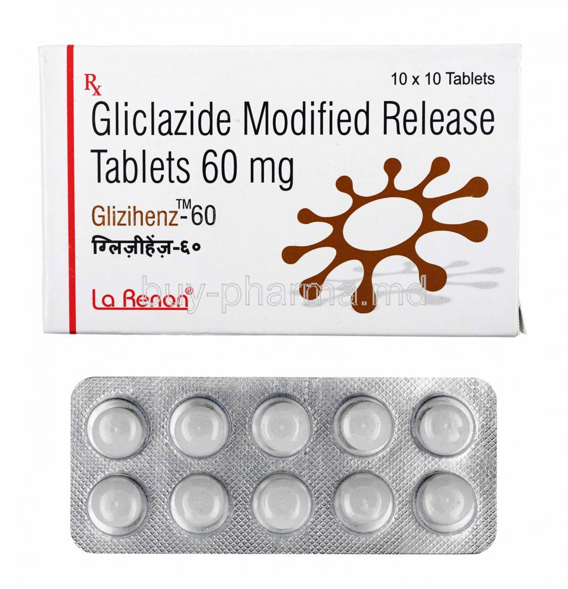 Glizihenz, Gliclazide box and tablets