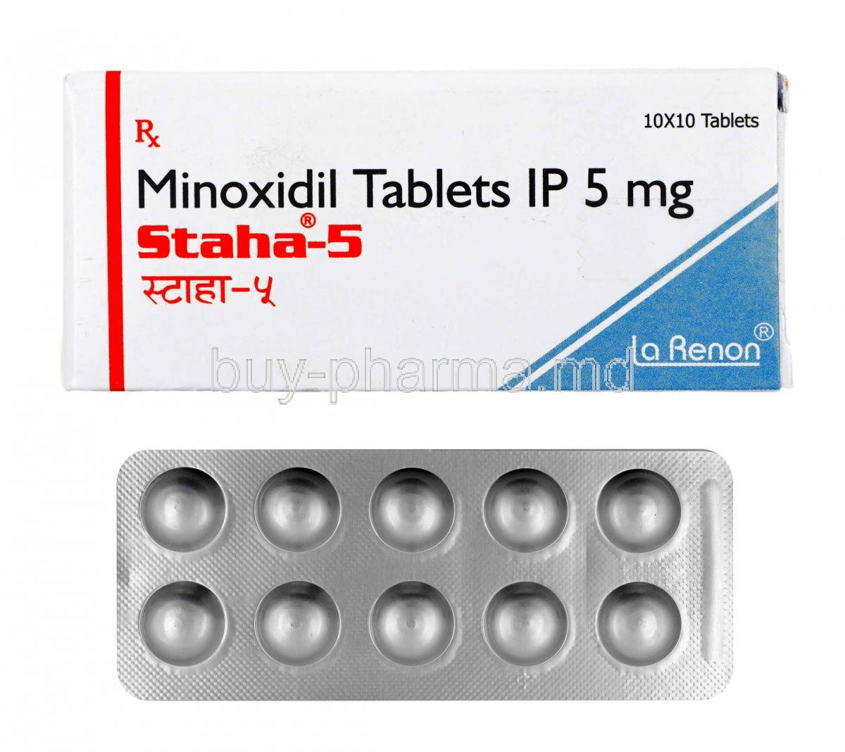 Staha, Minoxidil box and tablets
