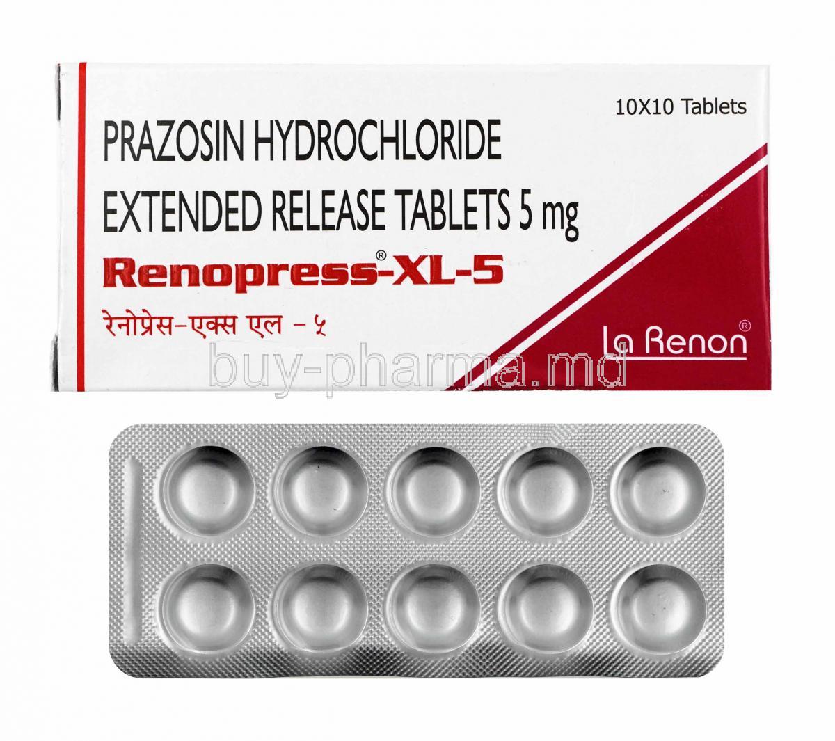 Renopress-XL, Prazosin box and tablets