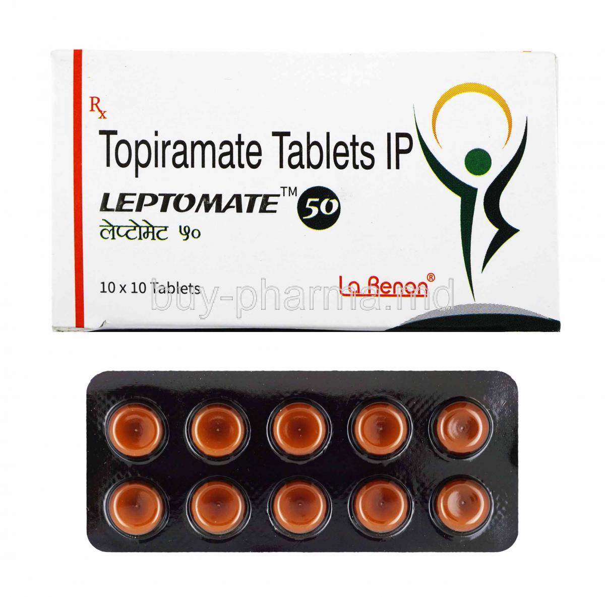 Leptomate, Topiramate 50mg box and tablets