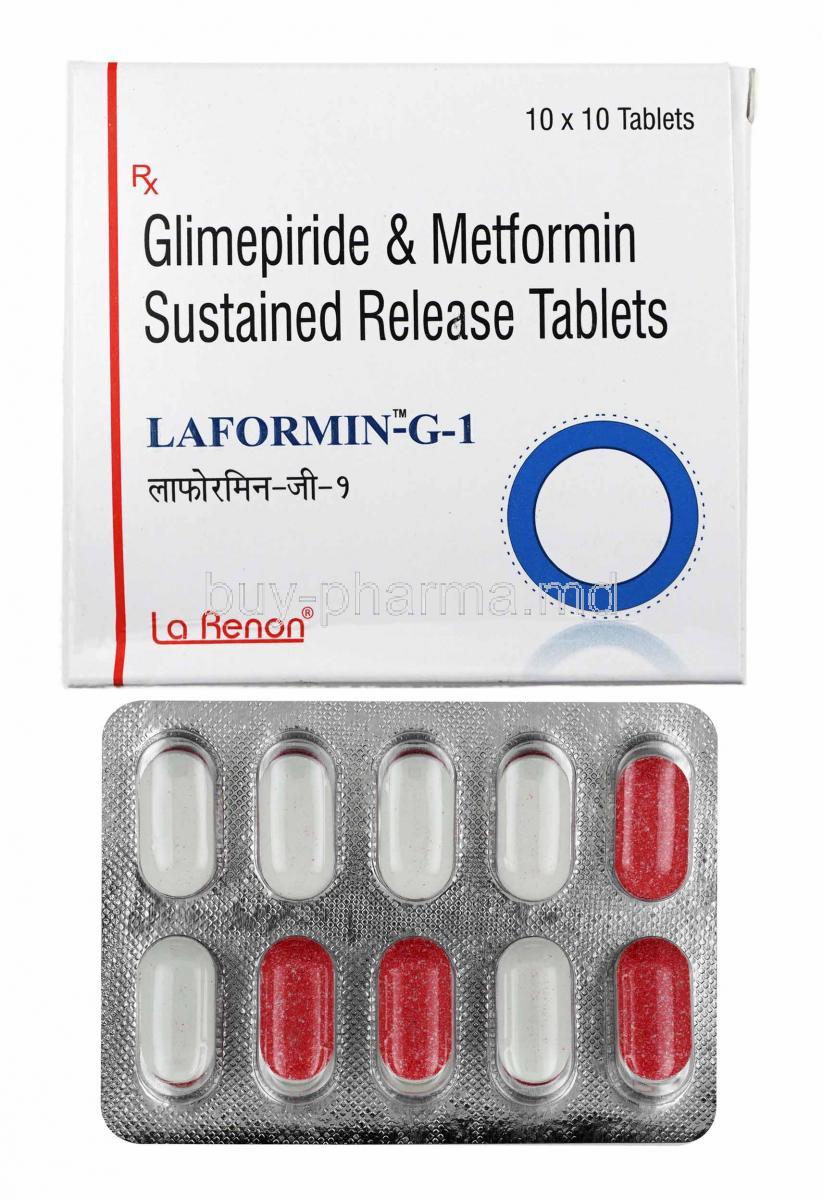 Laformin-G, Glimepiride and Metformin 1mg box and tablets