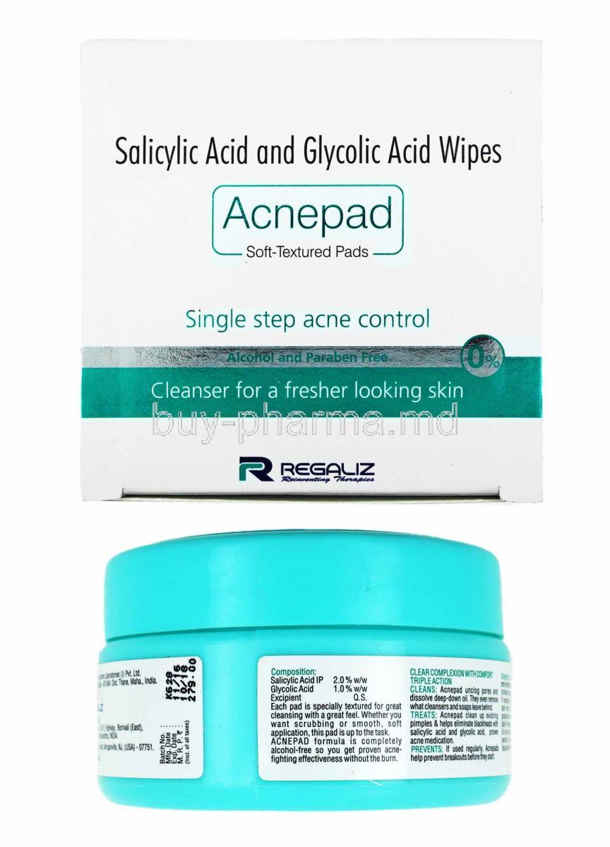 Acnepad Wipes, Salicylic Acid and Glycolic Acid box and container