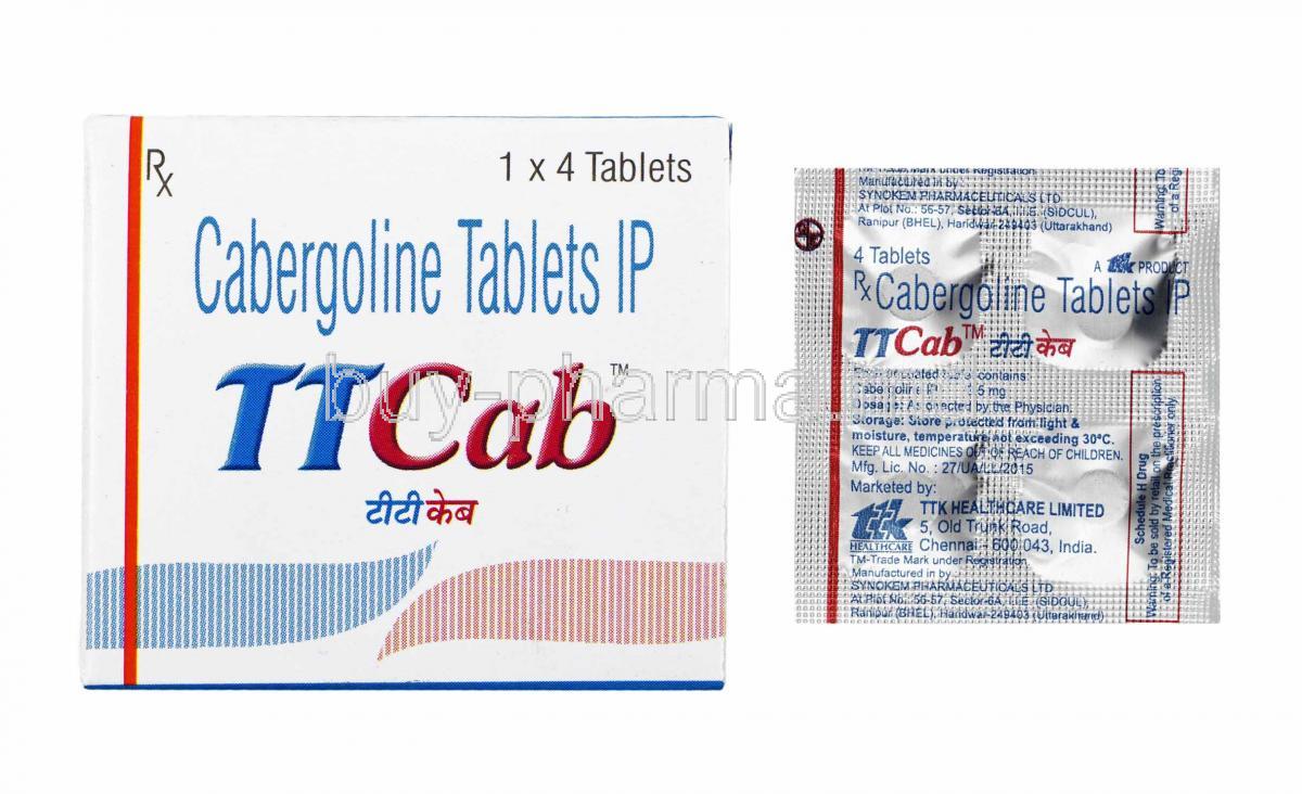TTCab, Cabergoline box and tablets