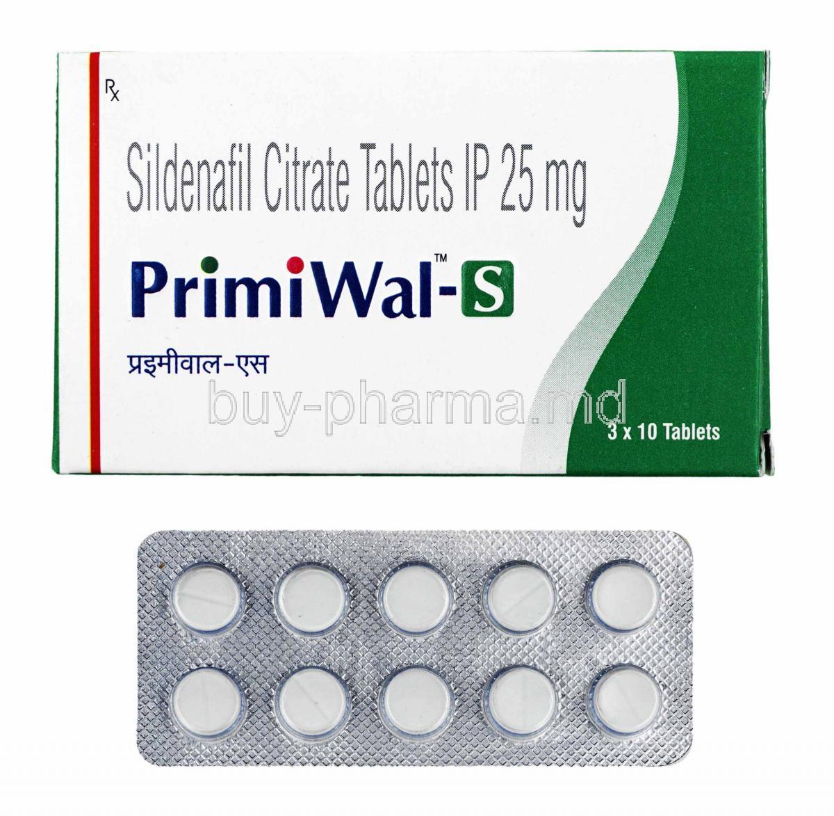 Primiwal-S, Sildenafil 25mg box and tablets