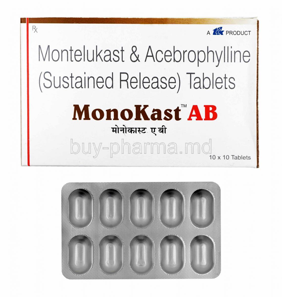 Monokast AB, Acebrophylline and Montelukast box and tablets