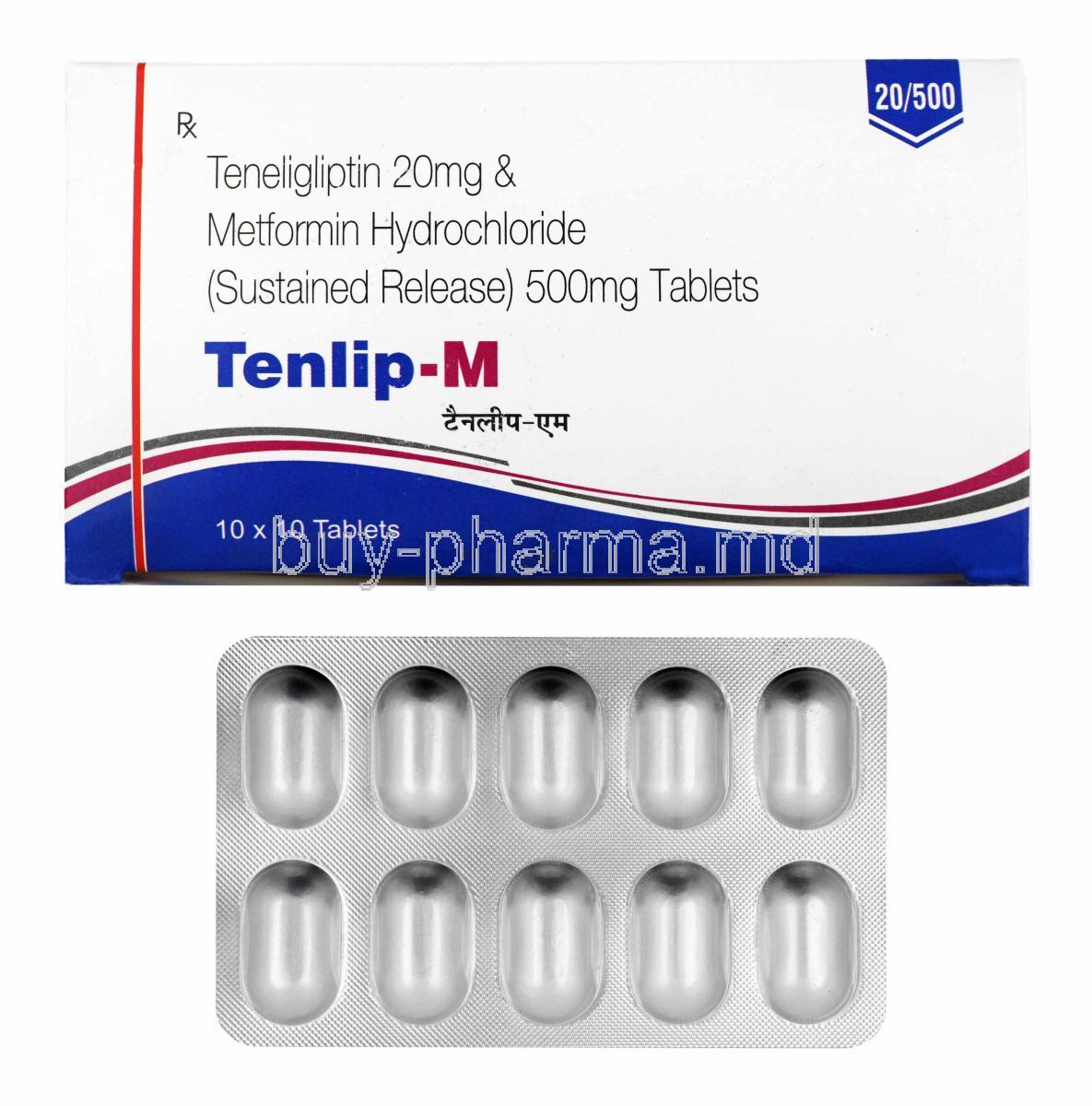 Tenlip-M, Metformin and Teneligliptin box and tablets