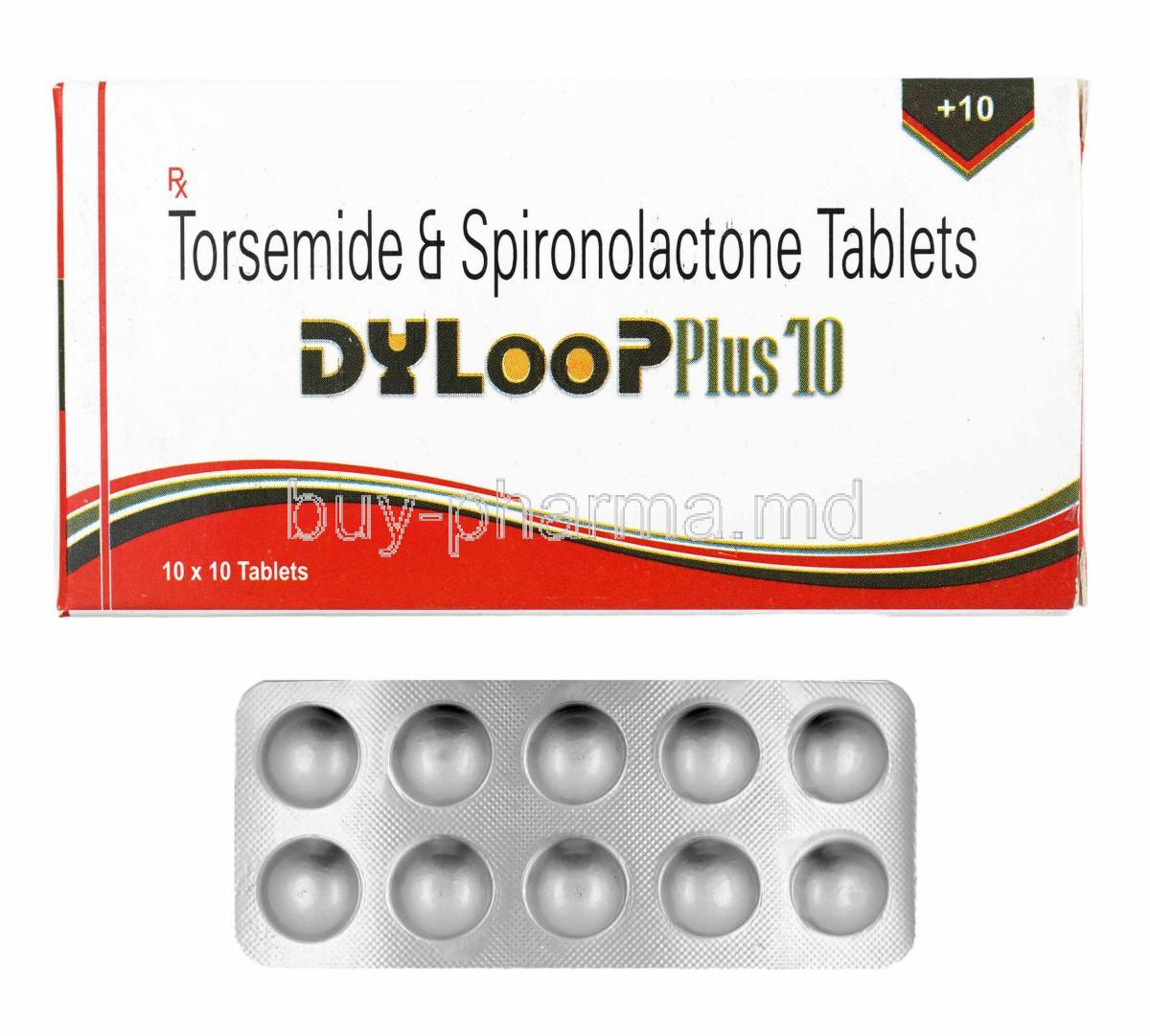Dyloop Plus, Spironolactone and Torasemide 10mg box and tablets