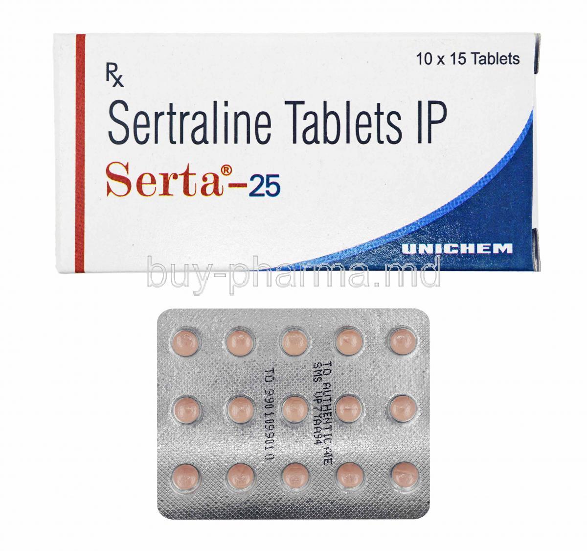 Serta, Sertraline 25mg box and tablets