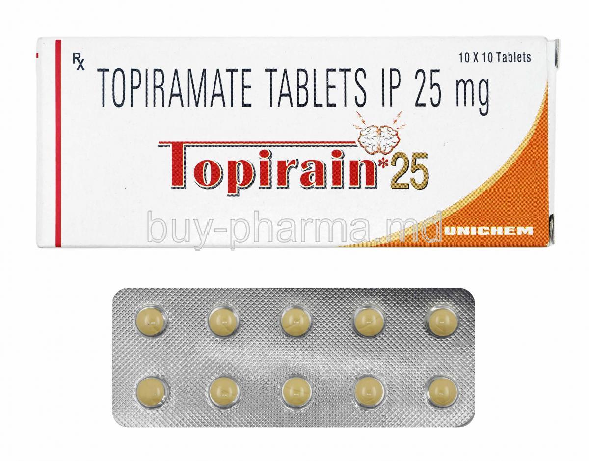 Topirain, Topiramate 25mg box and tablets