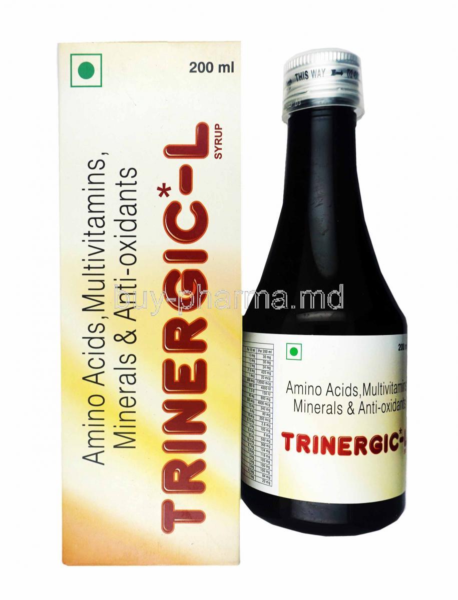 Trinergic-L Syrup box and bottle